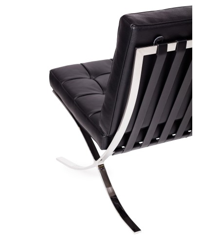 Sofa BARCELON trzyosobowa czarna - włoska skóra naturalna, chrom