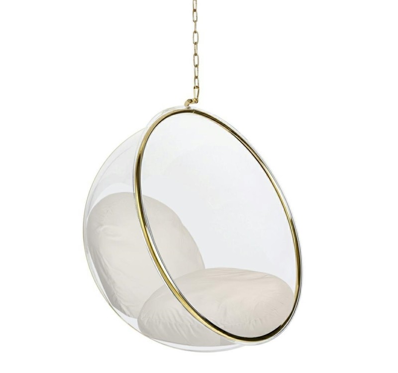 Fotel wiszący BUBBLE GOLD VELVET poduszka beżowa