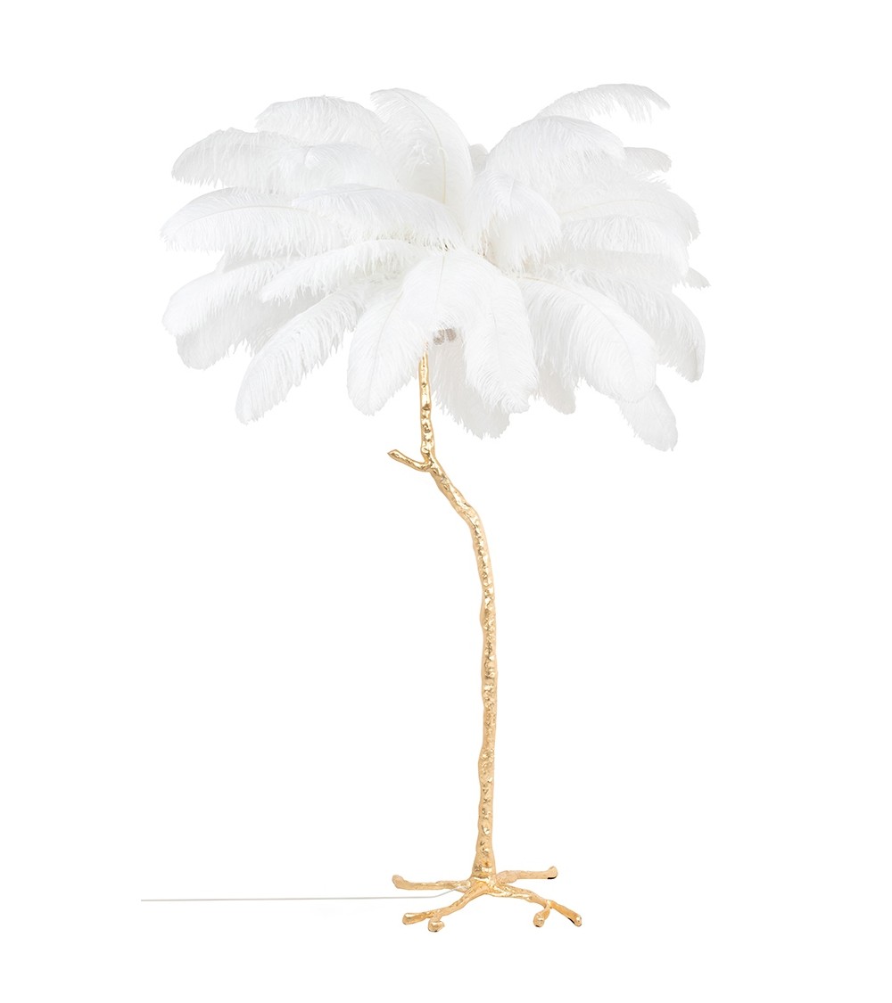 Lampa podłogowa TIFFANY 175 biała  mosiądz / naturalne pióra